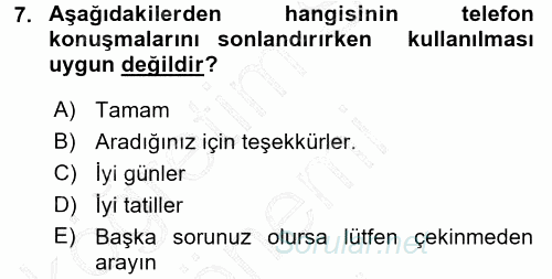 Yönetici Asistanlığı 2015 - 2016 Dönem Sonu Sınavı 7.Soru