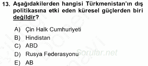 Çağdaş Türk Dünyası 2015 - 2016 Dönem Sonu Sınavı 13.Soru