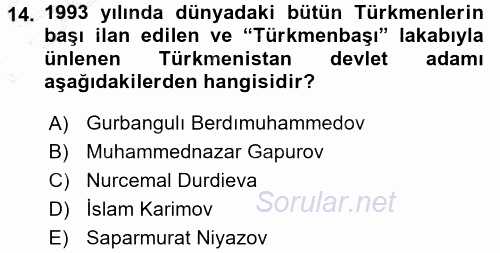 Çağdaş Türk Dünyası 2015 - 2016 Dönem Sonu Sınavı 14.Soru