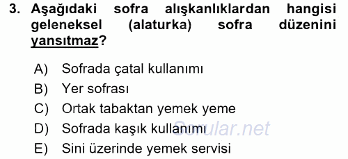 Türk Mutfak Kültürü 2016 - 2017 Ara Sınavı 3.Soru