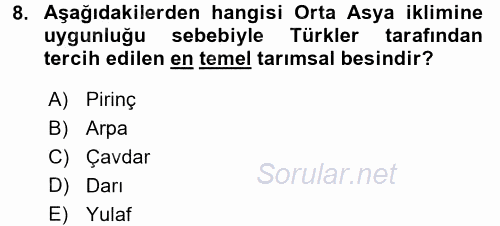 Türk Mutfak Kültürü 2016 - 2017 Ara Sınavı 8.Soru