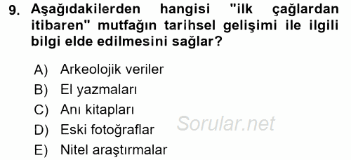 Türk Mutfak Kültürü 2016 - 2017 Ara Sınavı 9.Soru