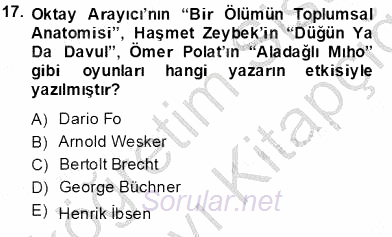 Türk Tiyatrosu 2013 - 2014 Tek Ders Sınavı 17.Soru