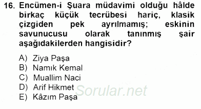 XIX. Yüzyıl Türk Edebiyatı 2014 - 2015 Ara Sınavı 16.Soru