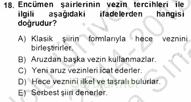 XIX. Yüzyıl Türk Edebiyatı 2014 - 2015 Ara Sınavı 18.Soru