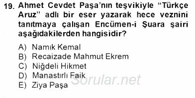 XIX. Yüzyıl Türk Edebiyatı 2014 - 2015 Ara Sınavı 19.Soru