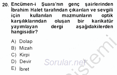 XIX. Yüzyıl Türk Edebiyatı 2014 - 2015 Ara Sınavı 20.Soru