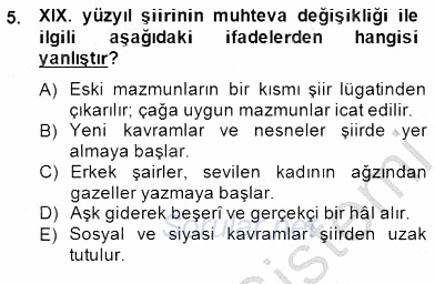 XIX. Yüzyıl Türk Edebiyatı 2014 - 2015 Ara Sınavı 5.Soru