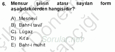 XIX. Yüzyıl Türk Edebiyatı 2014 - 2015 Ara Sınavı 6.Soru