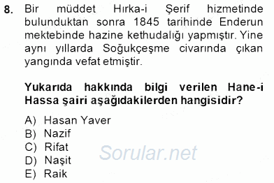 XIX. Yüzyıl Türk Edebiyatı 2014 - 2015 Ara Sınavı 8.Soru