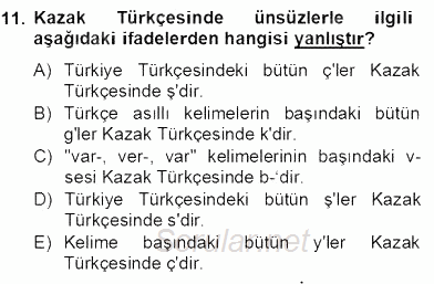 Çağdaş Türk Yazı Dilleri 2 2012 - 2013 Dönem Sonu Sınavı 11.Soru