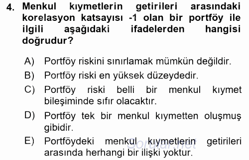 Portföy Yönetimi 2016 - 2017 Dönem Sonu Sınavı 4.Soru