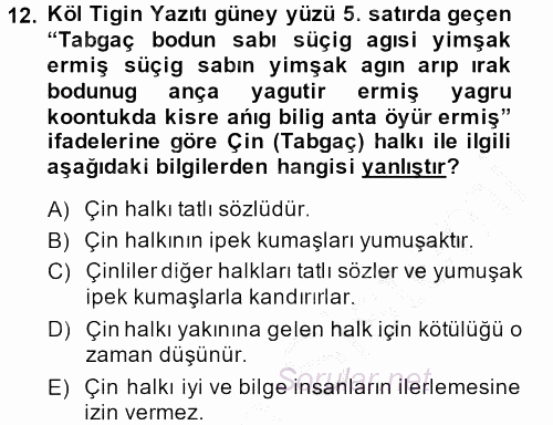 Orhon Türkçesi 2014 - 2015 Dönem Sonu Sınavı 12.Soru