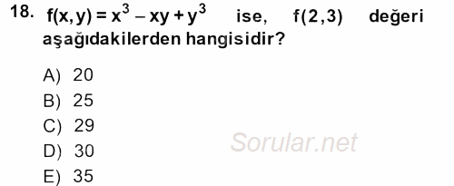 Matematik 1 2014 - 2015 Tek Ders Sınavı 18.Soru