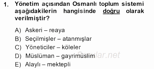 Osmanlı İktisat Tarihi 2013 - 2014 Dönem Sonu Sınavı 1.Soru