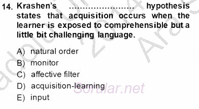 Dil Edinimi 2014 - 2015 Ara Sınavı 14.Soru