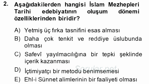 İslam Mezhepleri Tarihi 2014 - 2015 Ara Sınavı 2.Soru