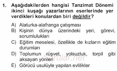 Tanzimat Dönemi Türk Edebiyatı 2 2012 - 2013 Ara Sınavı 1.Soru