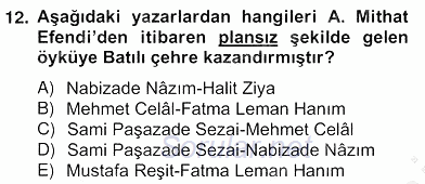 Tanzimat Dönemi Türk Edebiyatı 2 2012 - 2013 Ara Sınavı 12.Soru