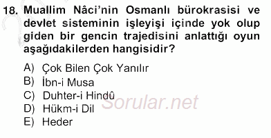 Tanzimat Dönemi Türk Edebiyatı 2 2012 - 2013 Ara Sınavı 18.Soru