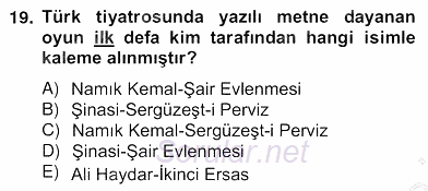 Tanzimat Dönemi Türk Edebiyatı 2 2012 - 2013 Ara Sınavı 19.Soru