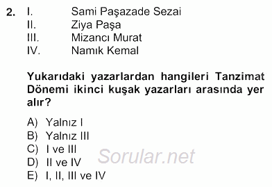 Tanzimat Dönemi Türk Edebiyatı 2 2012 - 2013 Ara Sınavı 2.Soru