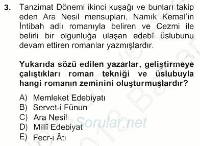 Tanzimat Dönemi Türk Edebiyatı 2 2012 - 2013 Ara Sınavı 3.Soru