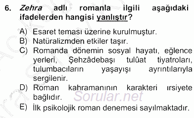 Tanzimat Dönemi Türk Edebiyatı 2 2012 - 2013 Ara Sınavı 6.Soru