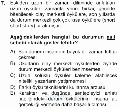 Tanzimat Dönemi Türk Edebiyatı 2 2012 - 2013 Ara Sınavı 7.Soru