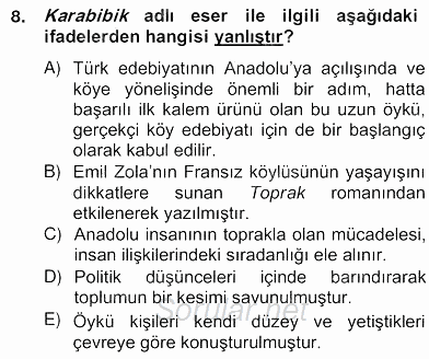 Tanzimat Dönemi Türk Edebiyatı 2 2012 - 2013 Ara Sınavı 8.Soru