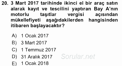 Türk Vergi Sistemi 2017 - 2018 Dönem Sonu Sınavı 20.Soru