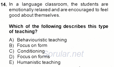 Özel Öğretim Yöntemleri 2014 - 2015 Dönem Sonu Sınavı 14.Soru
