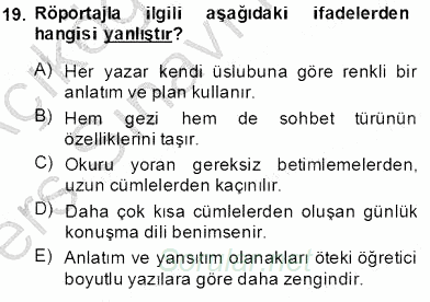 Cumhuriyet Dönemi Türk Nesri 2013 - 2014 Tek Ders Sınavı 19.Soru