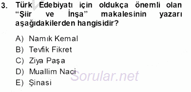 Cumhuriyet Dönemi Türk Nesri 2013 - 2014 Tek Ders Sınavı 3.Soru