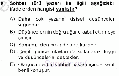 Cumhuriyet Dönemi Türk Nesri 2013 - 2014 Tek Ders Sınavı 6.Soru
