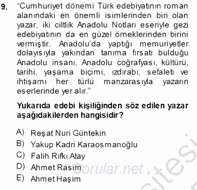 Cumhuriyet Dönemi Türk Nesri 2013 - 2014 Tek Ders Sınavı 9.Soru