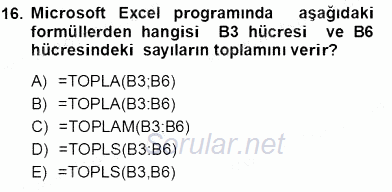 Bilgisayar 1 2012 - 2013 Ara Sınavı 16.Soru