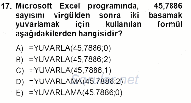 Bilgisayar 1 2012 - 2013 Ara Sınavı 17.Soru