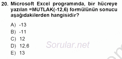 Bilgisayar 1 2012 - 2013 Ara Sınavı 20.Soru