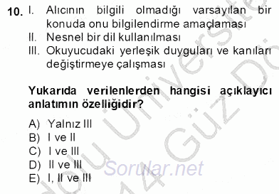 Türkçe Sözlü Anlatım 2013 - 2014 Ara Sınavı 10.Soru