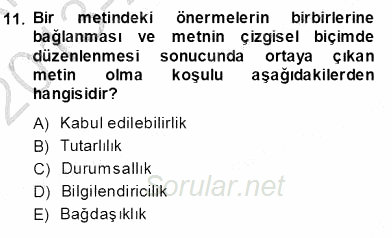 Türkçe Sözlü Anlatım 2013 - 2014 Ara Sınavı 11.Soru