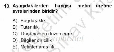 Türkçe Sözlü Anlatım 2013 - 2014 Ara Sınavı 13.Soru
