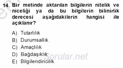 Türkçe Sözlü Anlatım 2013 - 2014 Ara Sınavı 14.Soru