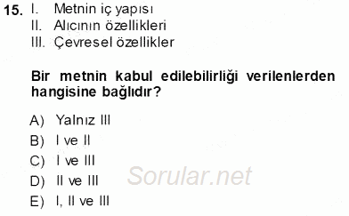 Türkçe Sözlü Anlatım 2013 - 2014 Ara Sınavı 15.Soru