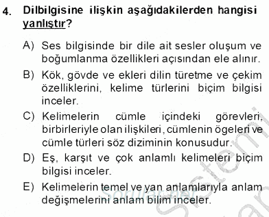 Türkçe Sözlü Anlatım 2013 - 2014 Ara Sınavı 4.Soru