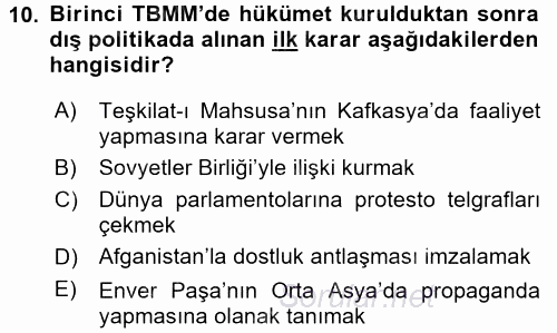Türk Dış Politikası 1 2016 - 2017 Ara Sınavı 10.Soru
