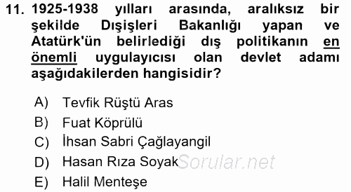 Türk Dış Politikası 1 2016 - 2017 Ara Sınavı 11.Soru