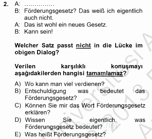 Almanca 2 2012 - 2013 Ara Sınavı 2.Soru