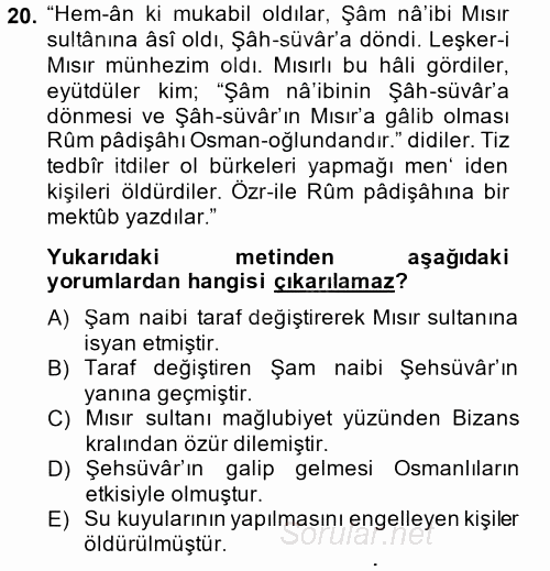 Osmanlı Türkçesi 2 2014 - 2015 Dönem Sonu Sınavı 20.Soru