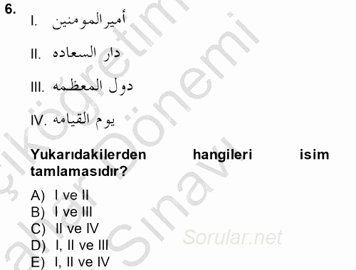 Osmanlı Türkçesi 2 2014 - 2015 Dönem Sonu Sınavı 6.Soru